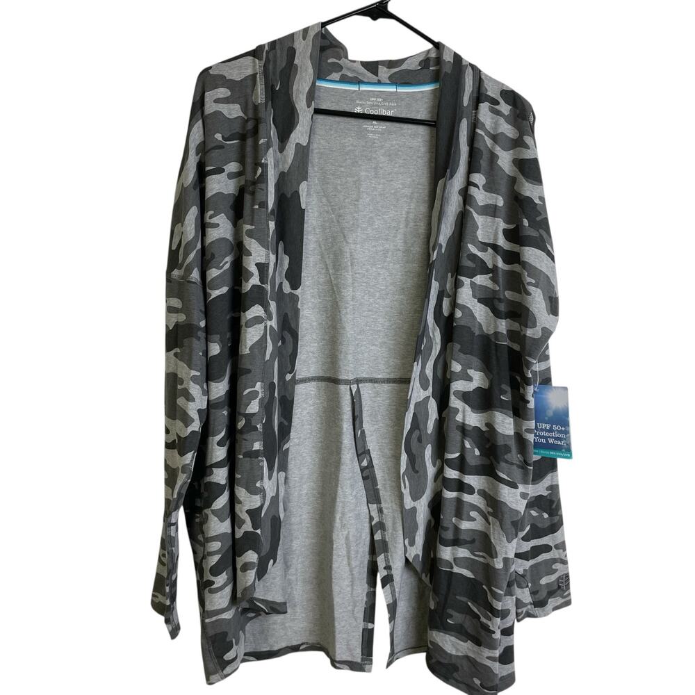 Coolibar Grey Camouflage Open Front Cardigan